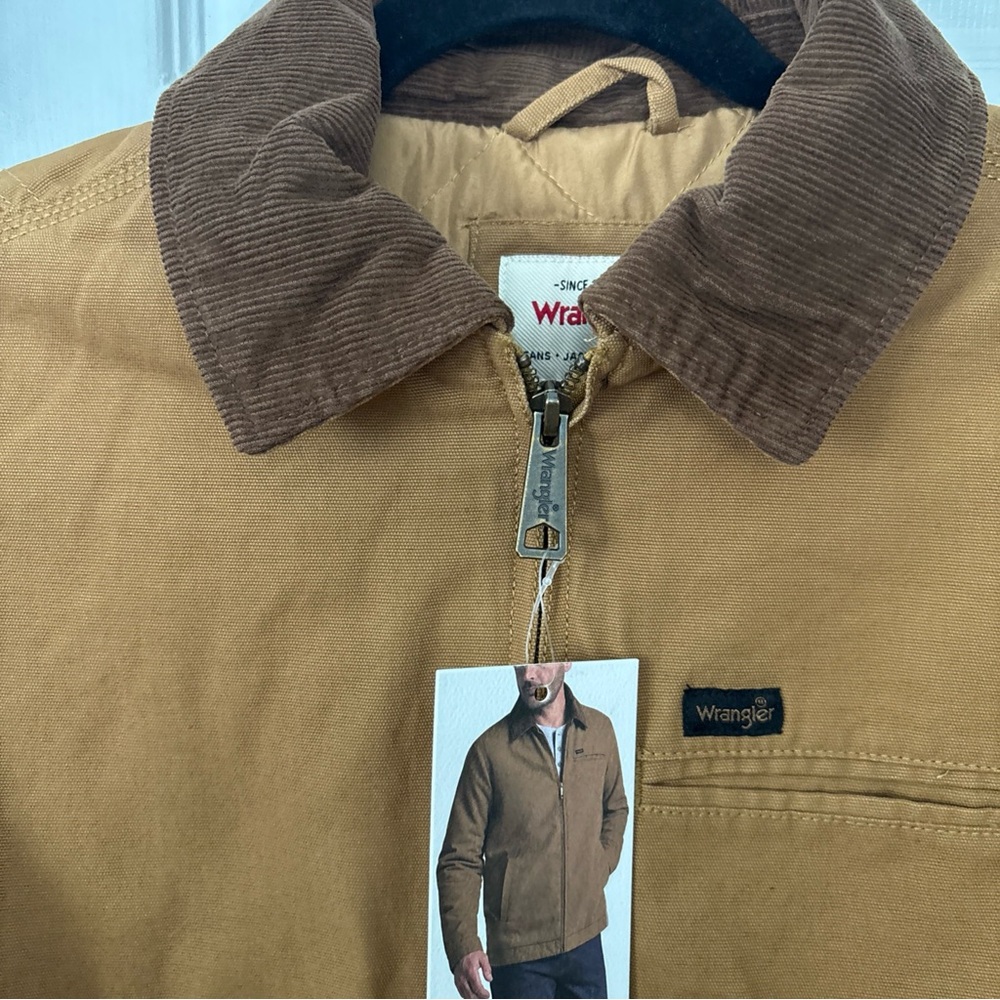 Wrangler Men's Quilted Lining Corduroy Collar Canvas Work Jacket, BROWN size S/M - Picture 6 of 12